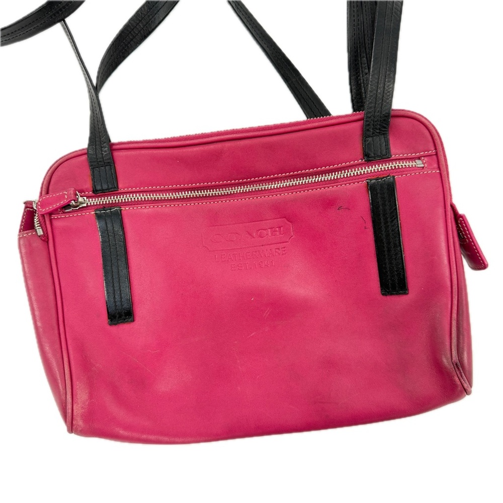 Coach Leatherware Berry & Black Leather Messenger Travel Bag Style 5068 Vintage - Picture 7 of 17